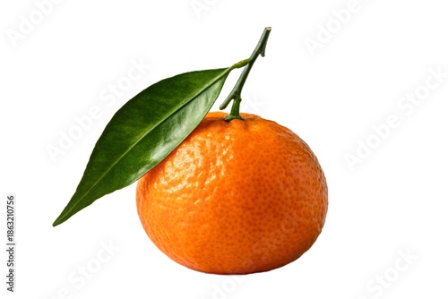 Single orange with leaf isolated on white background