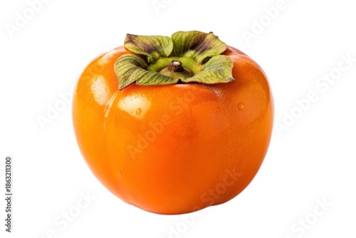 Single orange persimmon fruit isolated on white background