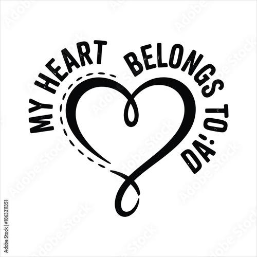 A calligraphic black heart design expresses affection for Dad framed by a loving dotted arc