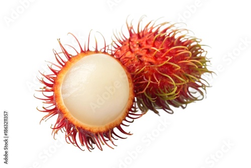 Close-up of a rambutan fruit isolated on white background