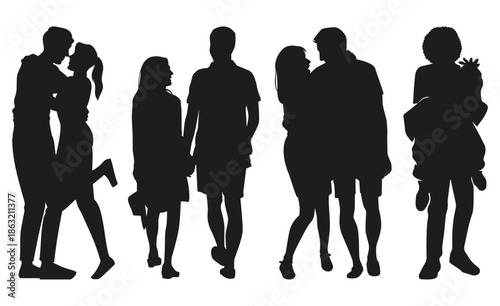 Romantic silhouettes of couples in various poses