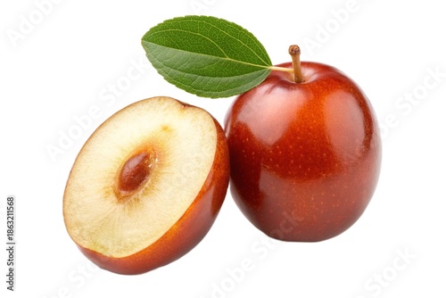 Fresh red apple with a slice isolated on white background