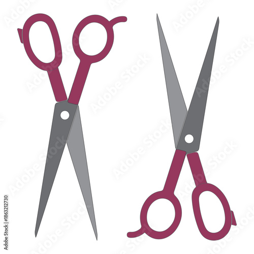Flat illustration of colorful scissors isolated on white background. Simple and clean design suitable for craft, sewing, office, school, stationery, and cutting tool concepts.