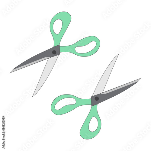 Flat illustration of colorful scissors isolated on white background. Simple and clean design suitable for craft, sewing, office, school, stationery, and cutting tool concepts.