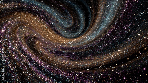 Swirling cosmic dust and light, creating an abstract, colorful, and dynamic spiral galaxy