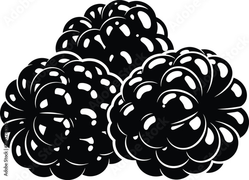 Stylized Trio of Fresh Blackberries Illustration for Organic Food Branding and Superfood Product Labels, Minimalist Black and White Berry Graphic on Transparent Background, AI Generative
