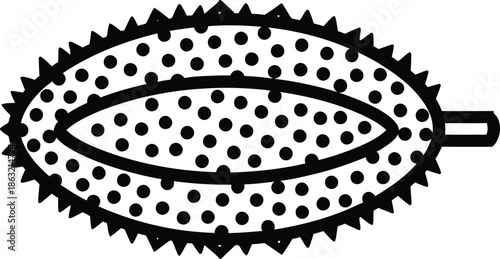 Minimalist Black Spiky Durian Icon with Dotted Pattern, Stylized Jackfruit or Soursop Silhouette for Tropical Branding and Exotic Logo Design, Simple Fresh Food Symbol on Transparent Background, AI Ge