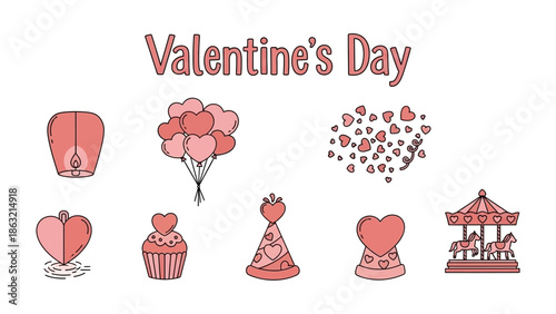 Valentine's Day Elements: A charming array of elements evokes feelings of love, romance, and celebration, perfect for expressing heartfelt sentiments.