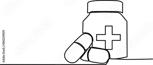 Medication bottle with pills Vector
