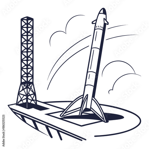Reusable Rocket Landing Icon Modern Technology Vector