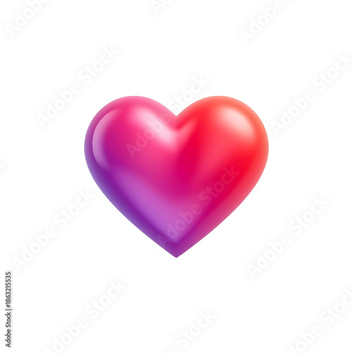 Glossy hear shape with gradient fill 3d icon on transparent background 