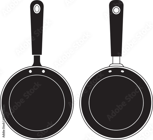 Two frying pans black and white icon set vector illustration