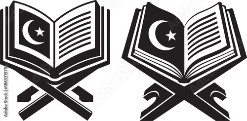 Open quran book on stand icon set vector illustration