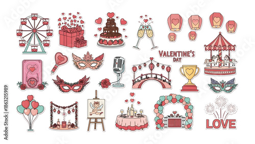 Valentine's Day Icon Set: A delightful illustration showcases a collection of Valentine's Day icons, perfectly capturing the spirit of romance.