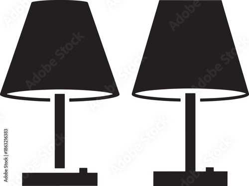 Two black table lamps with conical shades