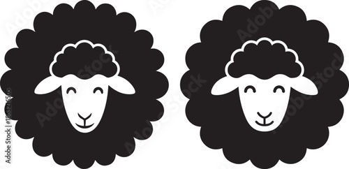 Two black sheep heads icon set vector graphic illustration