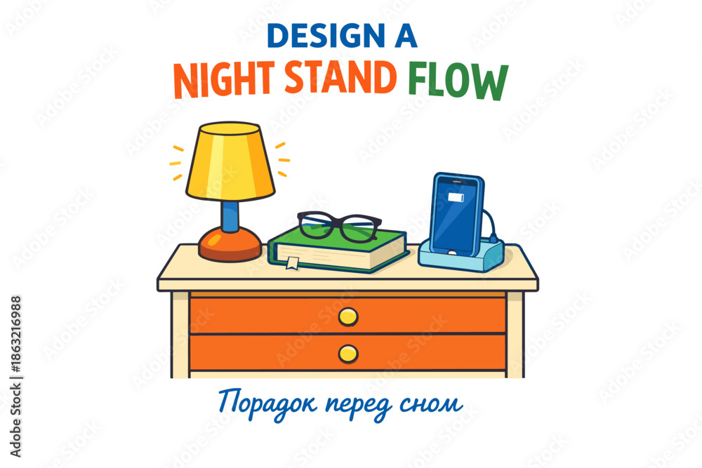 Obraz premium Organized nightstand with lamp, book, glasses, and phone dock