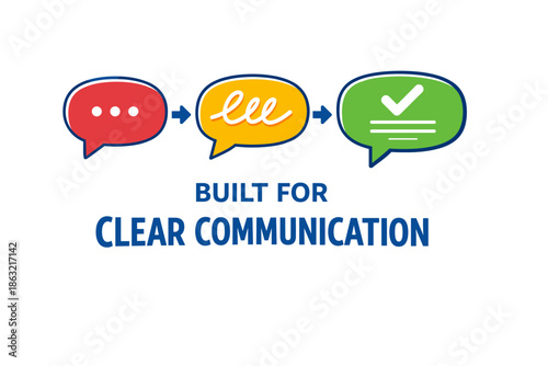 of clear communication process with speech bubbles and icons