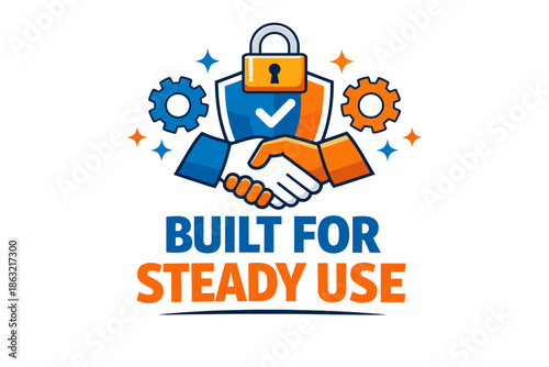 Secure partnership icon with lock, gears, and handshake symbolizing trust and reliability