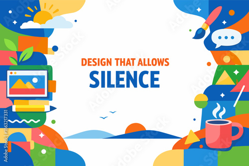 Creative graphic design concept with silence and vibrant colors
