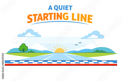 Sunny road with sunrise at the starting line