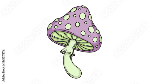 Whimsical Mushroom: A vibrant illustration of a whimsical mushroom, with a spotted cap, exudes a fantastical charm, perfect for conveying a sense of imagination and fantasy.