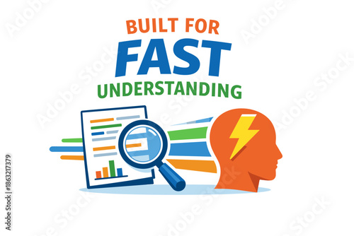 Built for fast understanding: speedy analysis and quick insight concept