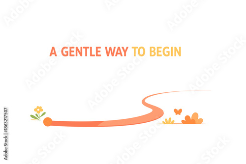 Calm pathway to new beginnings with nature elements and inspirational text