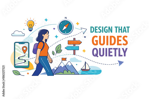 Female traveler navigating adventure with maps and signs