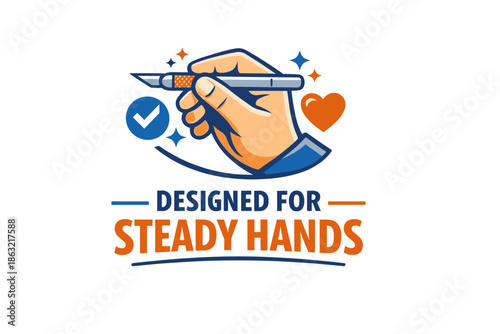 Steady hands design emblem with crafting tool and symbols