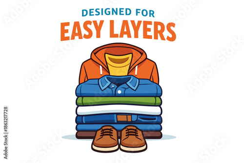 Stacked clothing layers with shoes for easy outfit coordination