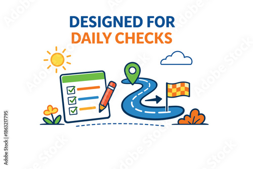 Checklist journey concept with map, route, and daily checks with roadmap elements