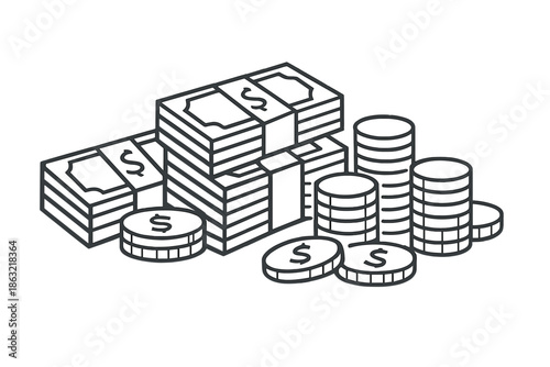 Stacks of Money and Coins