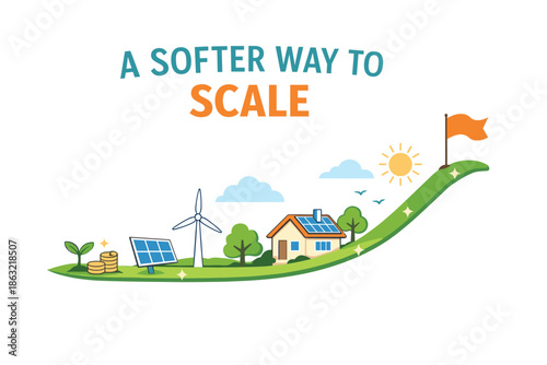 Sustainable growth: renewable energy path with solar panels and wind turbine