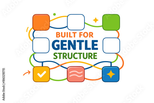 Colorful structured design framework with checkmark and star icons