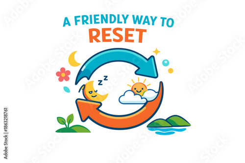 Eco-friendly circular reset design with sun and moon symbols