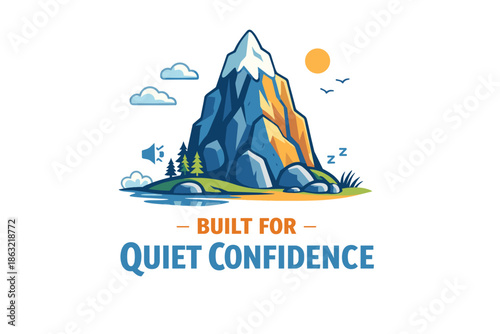 Serene mountain landscape with peaceful nature and inspirational message