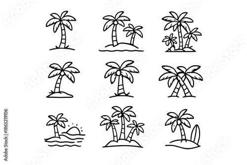 Palm Tree Icon Set on Grey Background