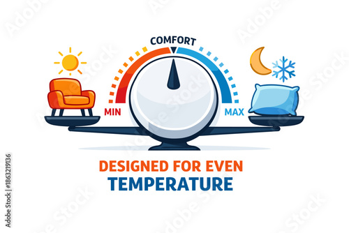 Comfort meter balancing sun and snowflake for optimal temperature