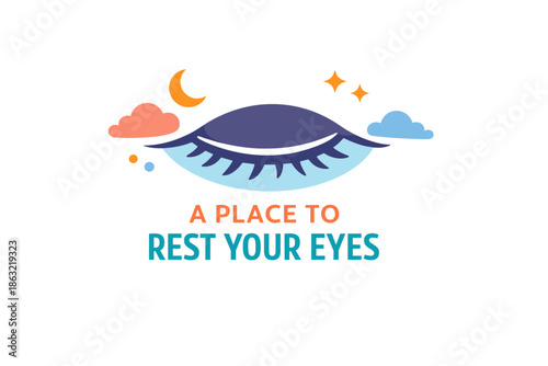 Eye care logo with crescent moon and clouds design