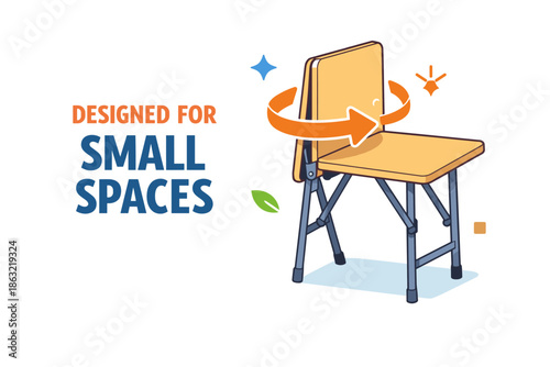 Space-saving foldable chair with rotating seat for compact living solutions