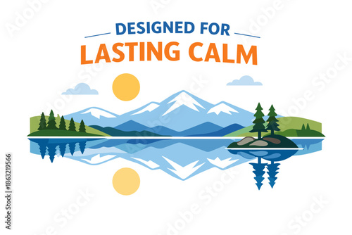 Calm lake and snowy mountains reflection in serene nature landscape