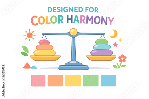 Balance and harmony in pastel colors with scales and nature elements