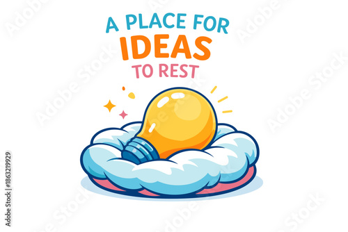 Creative lightbulb resting on cloud inspirational concept art