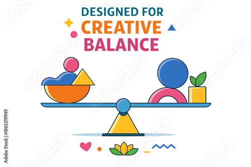 Designed for creative balance: geometric shapes on a balance scale