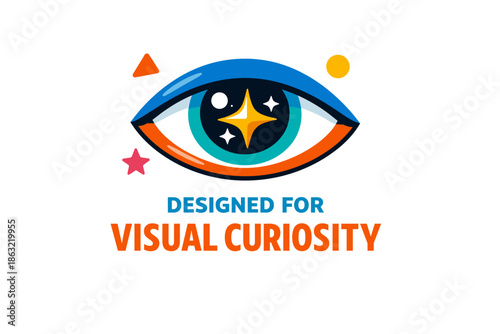 Colorful eye symbol with geometric shapes and stars