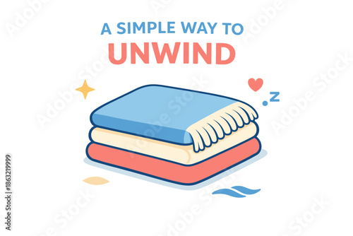 Calm relaxation with comfortable folded blanket and soothing icons