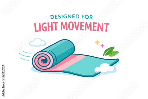 of rolled yoga mat with clouds and leaves