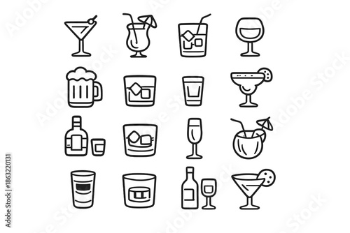 Collection of 16 cocktail and drink icons