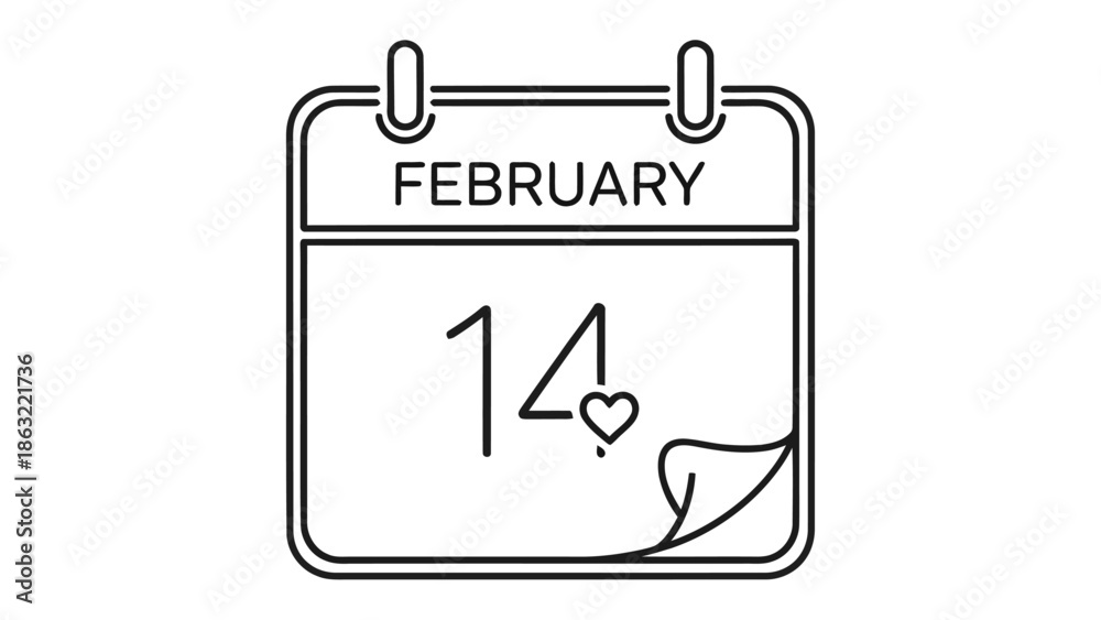 Fototapeta premium February 14: Love's Special Day: The calendar highlights the special date, a celebration of affection with the heart on it.